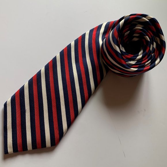 Vintage Chaps Red, White and Blue Diagonally Striped Silk Tie - Hand Made - Picture 9 of 10